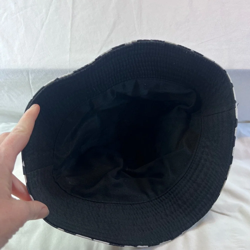 Unisex Black and White Checkered Bucket Hat Canvas Streetwear Festival Sun Cap